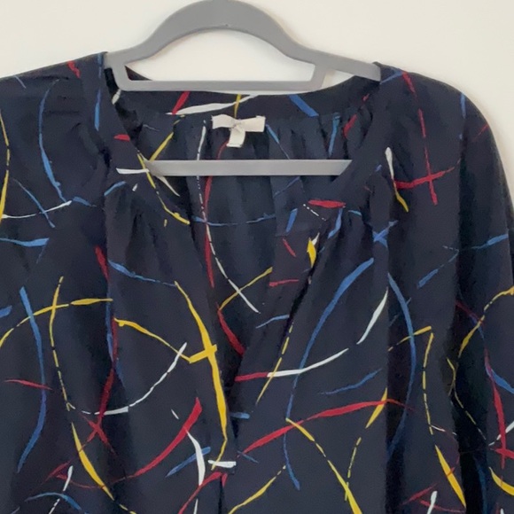 Joie navy blue, red, yellow, 3/4 sleeve blouse - Picture 3 of 4